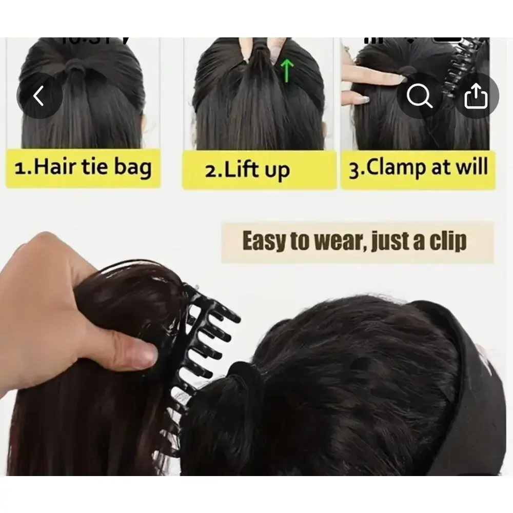 synthetic claw clip dark brown clip-on ponytail 16